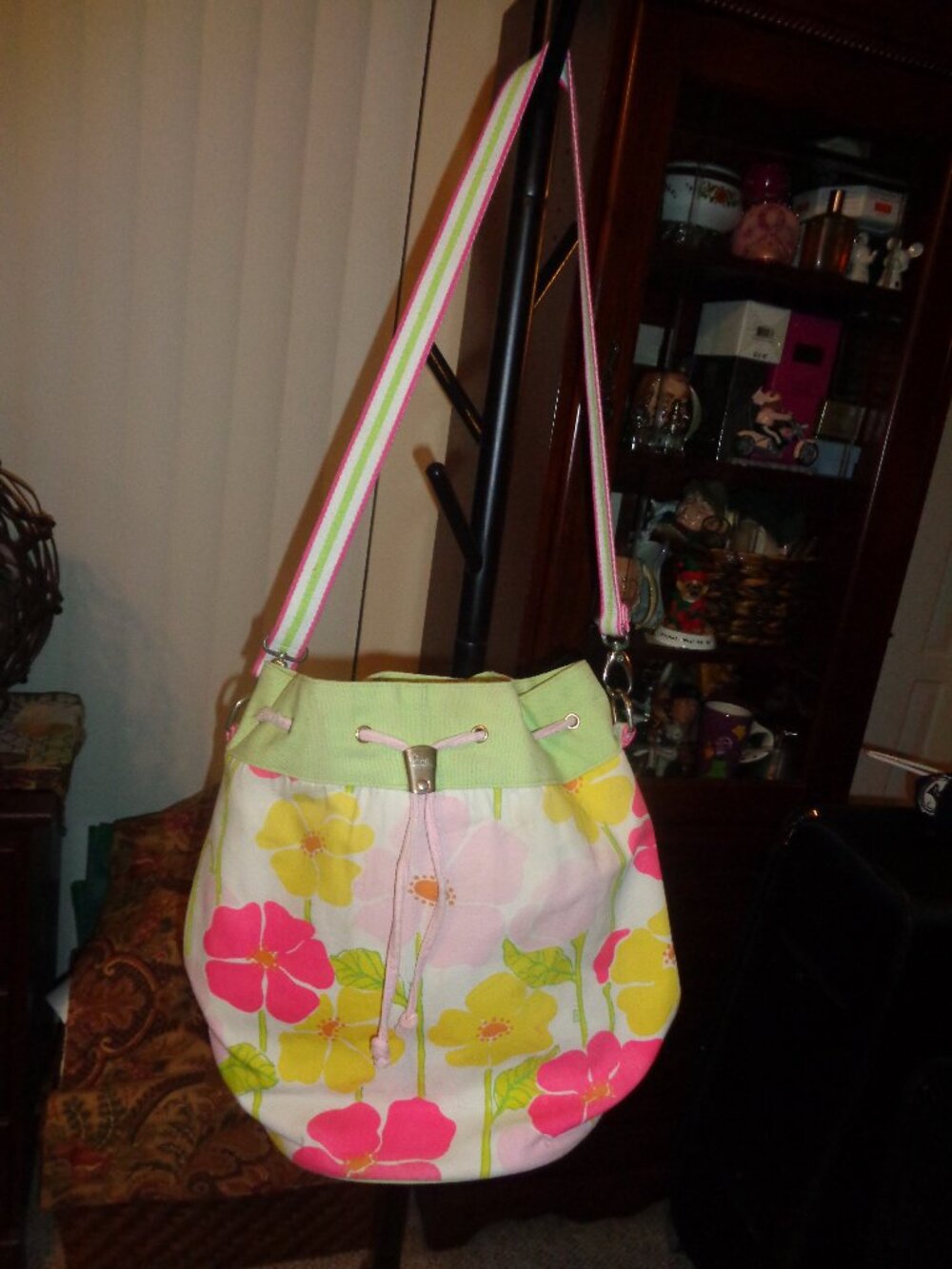 Lilly Pulitzer Beach Bag Bucket Tote Canvas Drawstring Floral
